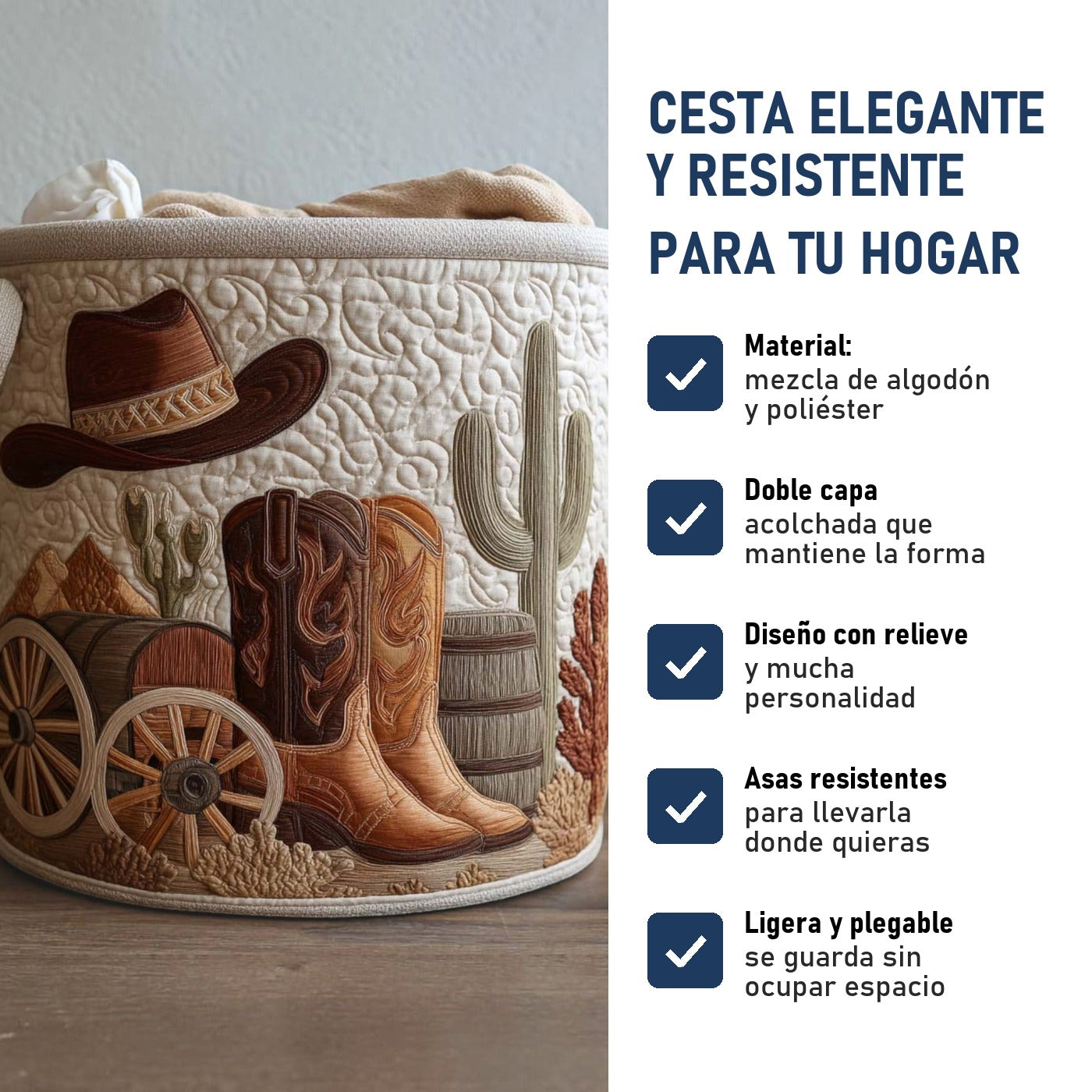 Estilo Western: cesta elegante y resistente, características
