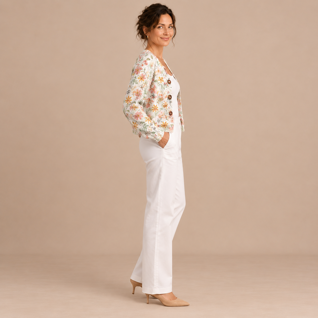 Amelia – Cárdigan de Punto Floral Pastel - perfil