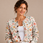 Amelia – Cárdigan de Punto Floral Pastel - primer plano