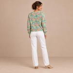 Clara – Cárdigan de Punto Verde Menta Floral - espalda