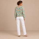 Clara – Cárdigan de Punto Verde Menta Floral - espalda