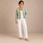 Clara – Cárdigan de Punto Verde Menta Floral - frente