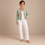 Clara – Cárdigan de Punto Verde Menta Floral - frente