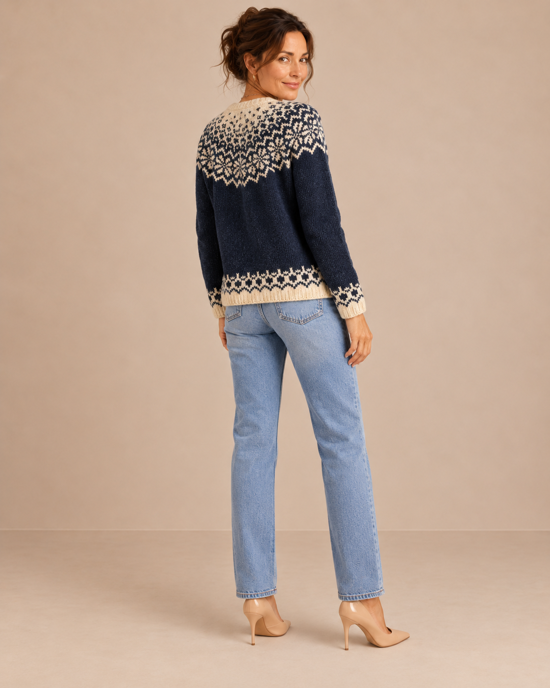 Nieves – Cárdigan de Punto Azul Marino con Copos - espalda