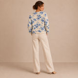Inés – Cárdigan de Punto Floral Azul y Crema - espalda