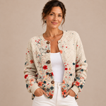 Lucía – Cárdigan de Punto con Flores Silvestres - primer plano