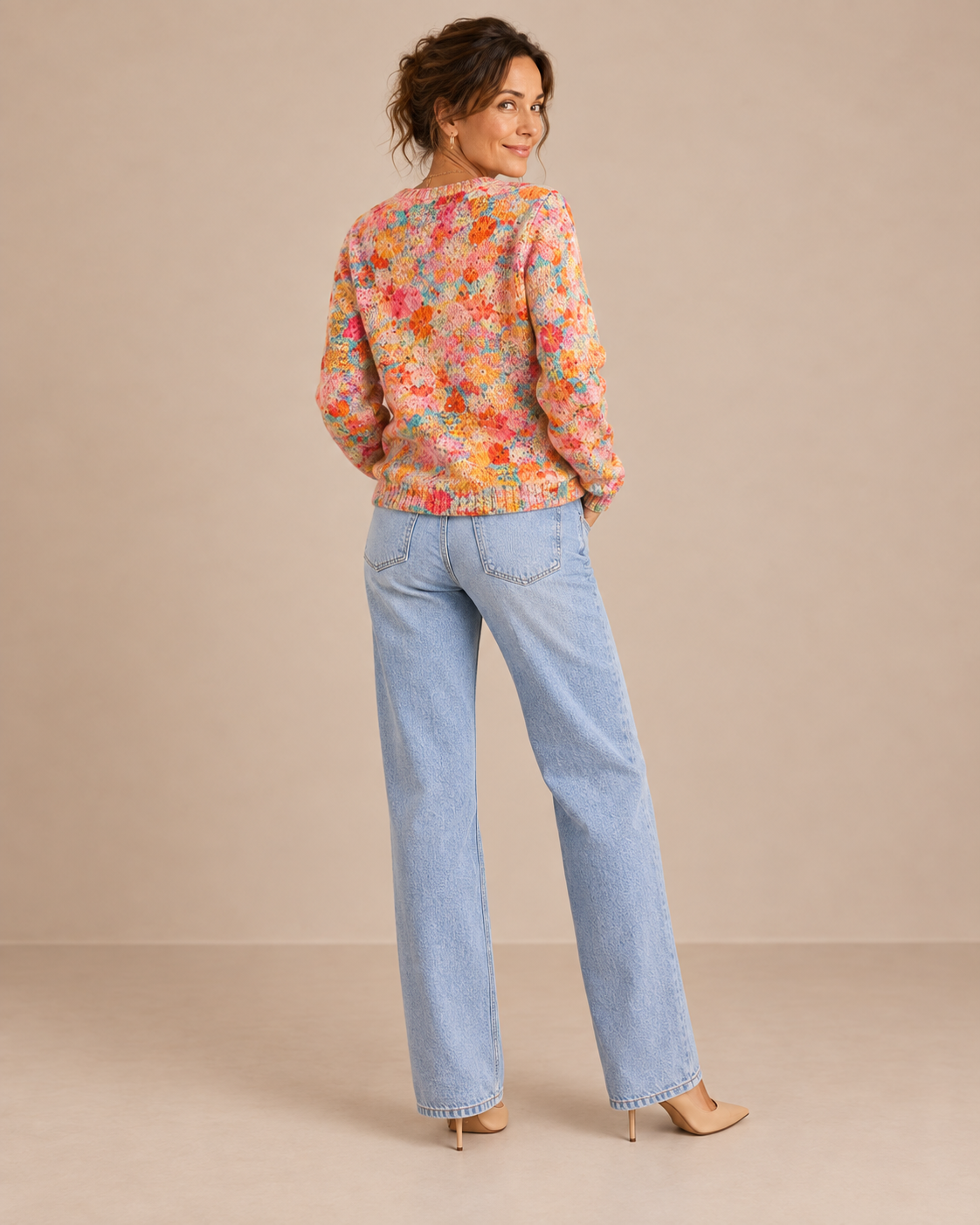 Macarena – Cárdigan de Punto Floral Multicolor - espalda