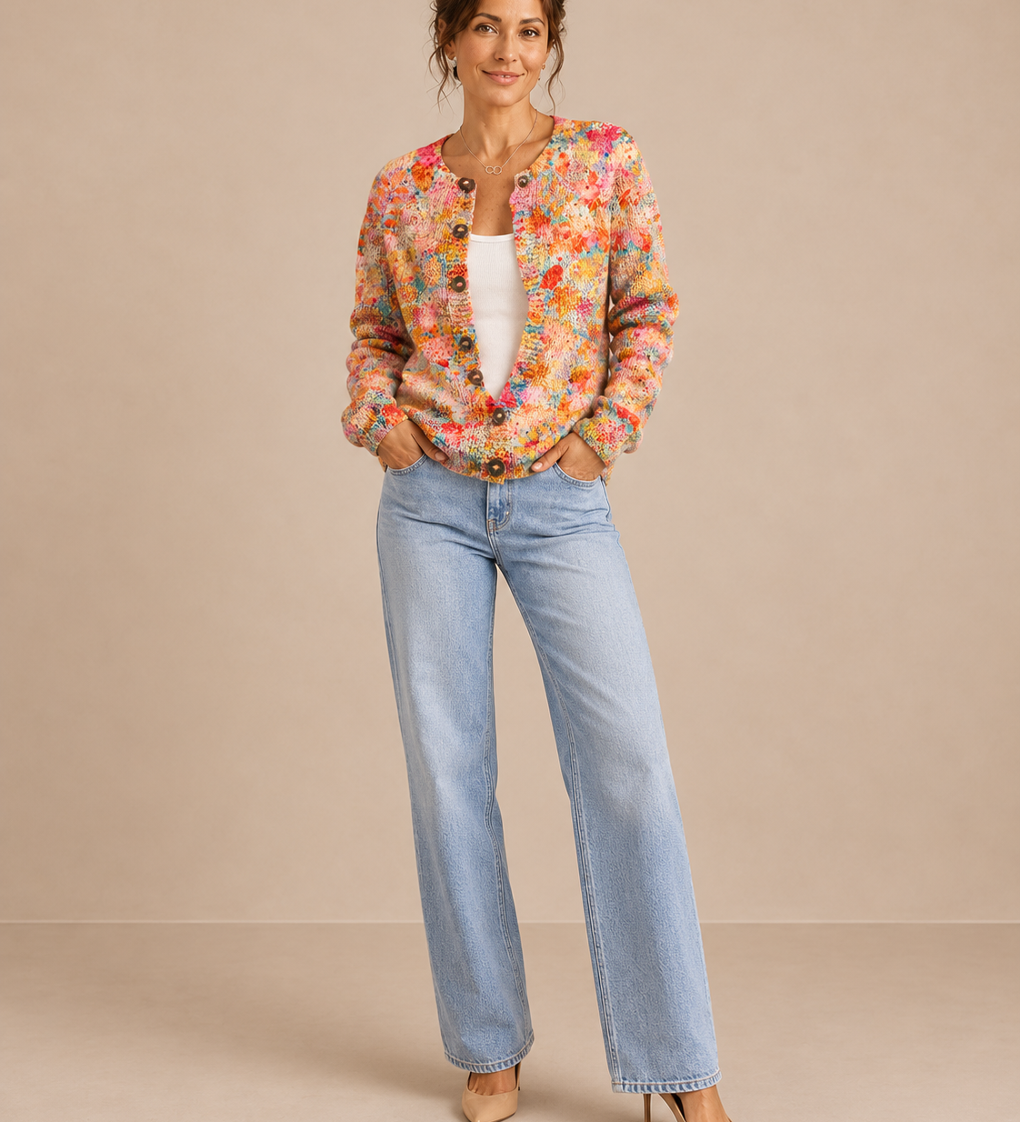Macarena – Cárdigan de Punto Floral Multicolor - frente