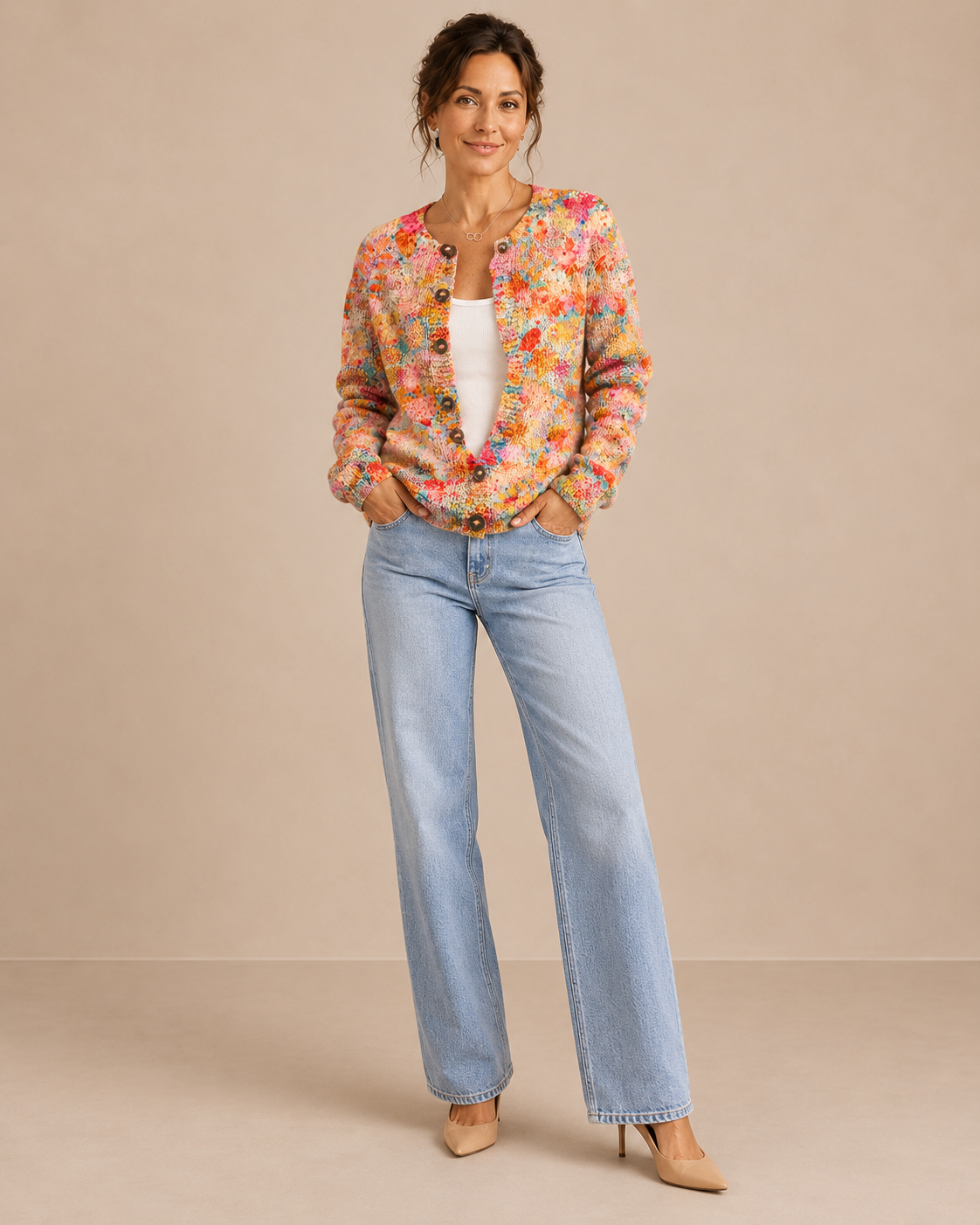 Macarena – Cárdigan de Punto Floral Multicolor - frente