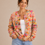 Macarena – Cárdigan de Punto Floral Multicolor - primer plano