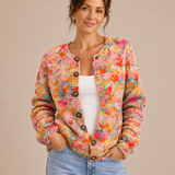 Macarena – Cárdigan de Punto Floral Multicolor - primer plano