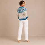 Pilar – Cárdigan de Punto Beige y Azul - espalda