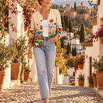 Candela – Cárdigan de Punto Jardín de Flores - flores silvestres crema paseo granada