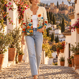 Candela – Cárdigan de Punto Jardín de Flores - flores silvestres crema paseo granada