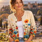 Candela – Cárdigan de Punto Jardín de Flores - flores silvestres crema retrato alhambra