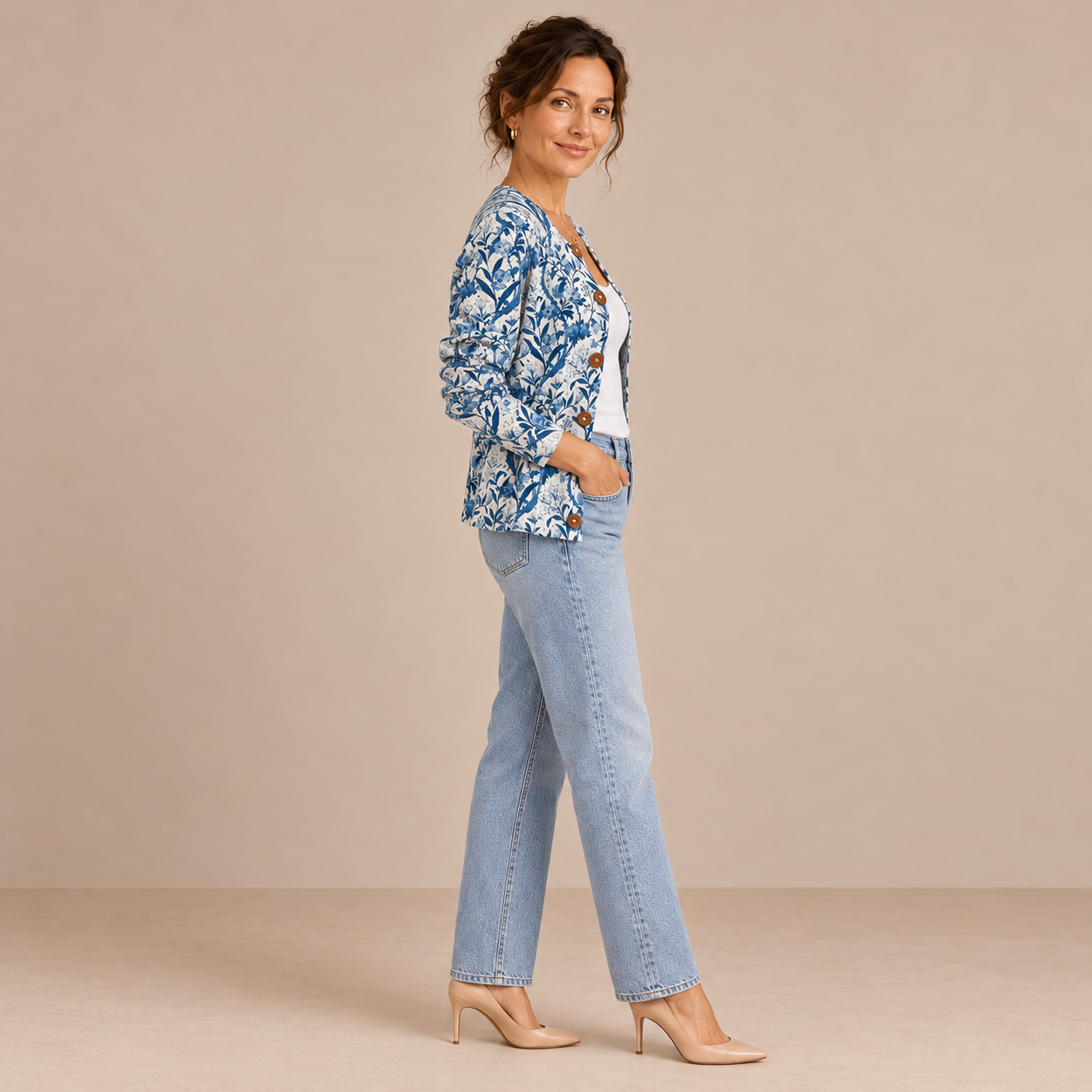 Triana – Cárdigan de Punto Azul y Blanco - perfil