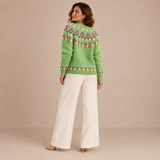 Vera – Cárdigan de Punto Verde con Flores - espalda