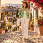 Vera – Cárdigan de Punto Verde con Flores - verde jacquard multicolor paseo granada