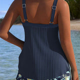 Marina - Tankini a Rayas con Pantalones Cortos de Playa de Dos Piezas