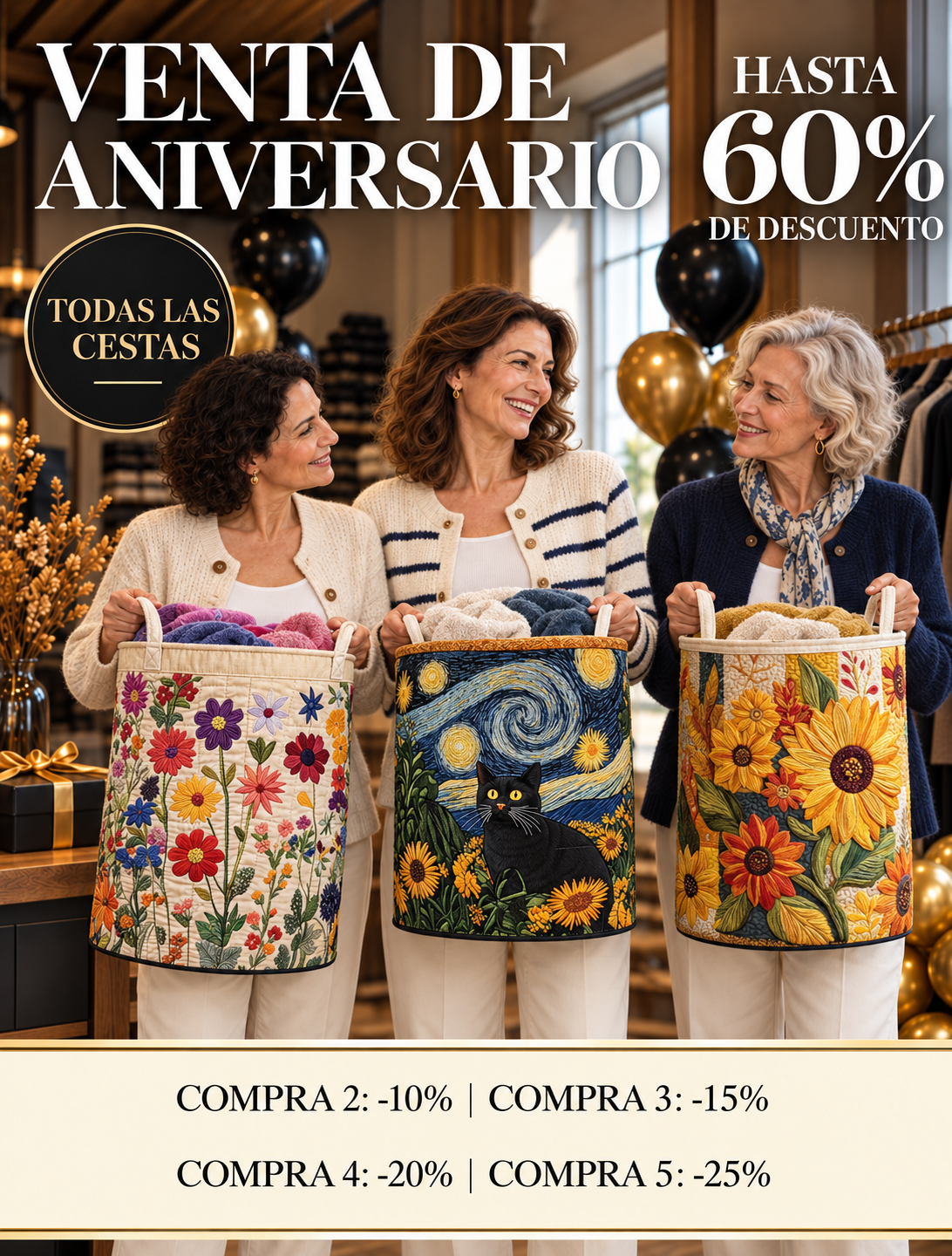 Venta de aniversario: hasta 60% de descuento en todas las cestas