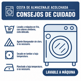 Cesta de almacenaje acolchada: lavable a máquina, consejos de cuidado