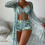 Alba - Conjunto de bikini de 3 piezas con estampado