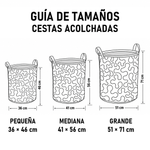 Guía de tamaños de la cesta acolchada Campo de Flores Silvestres: 36×46, 41×56 y 51×71 cm