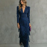 Uxía | Vestido Midi con Mangas de Flecos