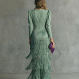 Uxía | Vestido Midi con Mangas de Flecos