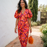 Aroa | Vestido Midi Floral con Mangas Abullonadas