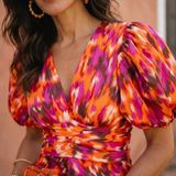 Aroa | Vestido Midi Floral con Mangas Abullonadas