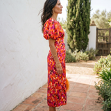 Aroa | Vestido Midi Floral con Mangas Abullonadas