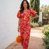 Aroa | Vestido Midi Floral con Mangas Abullonadas