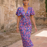 Aroa | Vestido Midi Floral con Mangas Abullonadas