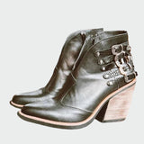 Julia - Botines de Cuero Retro para Mujer en Negro
